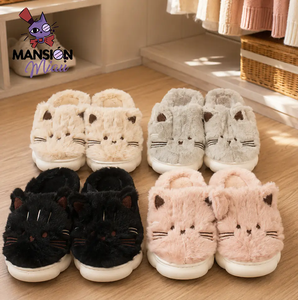 PANTUFLAS DE FELPA CERRADA CARA DE GATO  1
