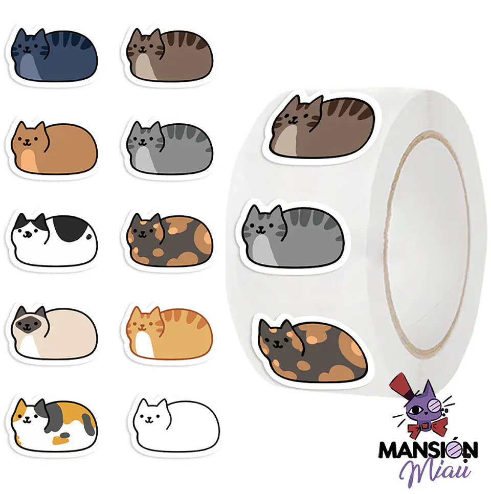 ROLLO 500 STICKERS GATITOS DE COLORES ILUSTRADOS 1