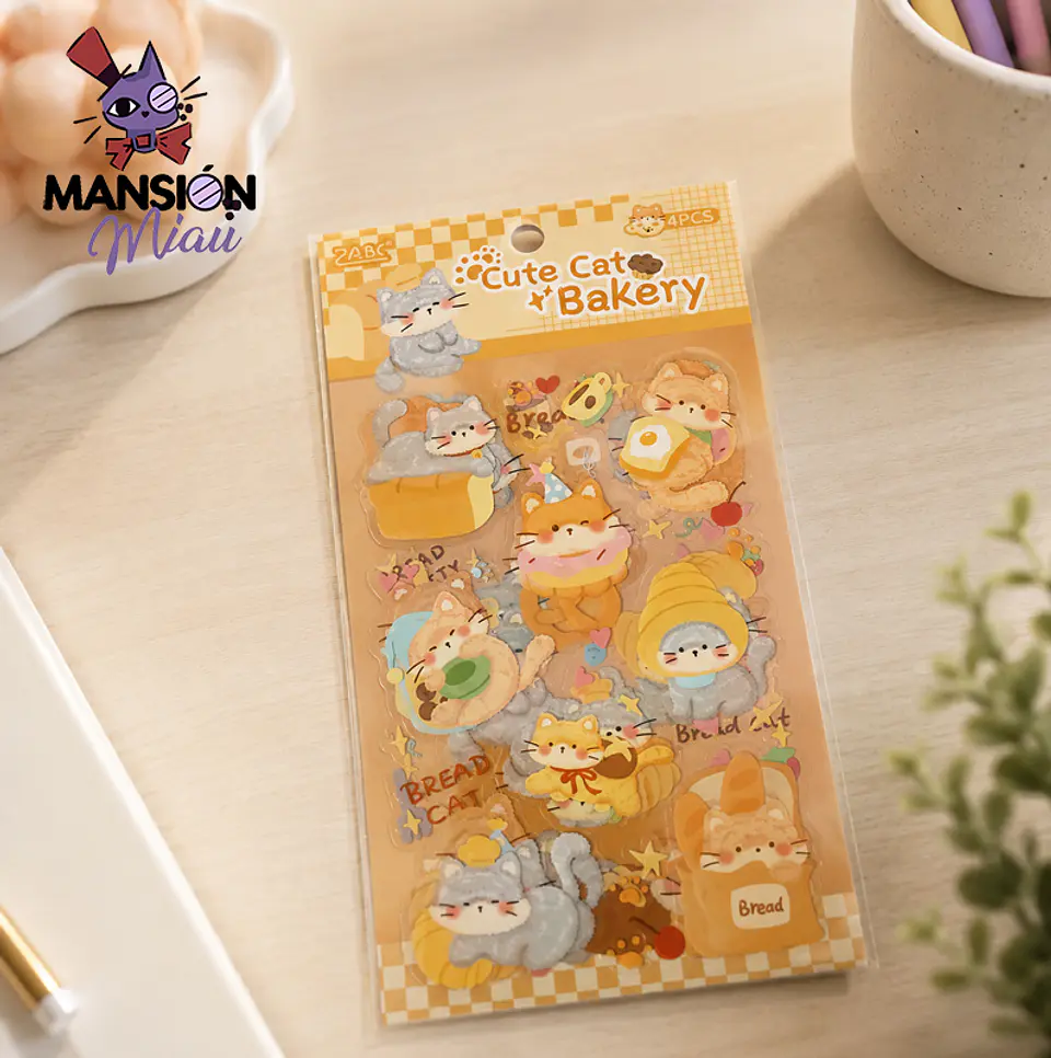 SET STICKER CUTE CAT BAKERY 4 LAMINAS 1