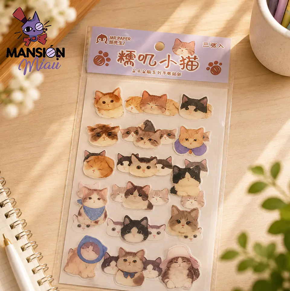 STICKER CABECITAS DE GATO RELIEVE 3