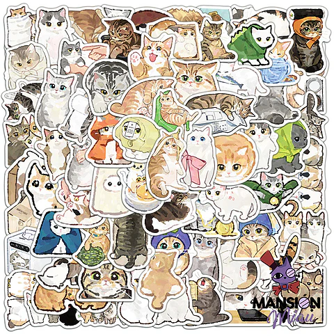 CAJA 77 STICKERS GATITOS ILUSTRADOS