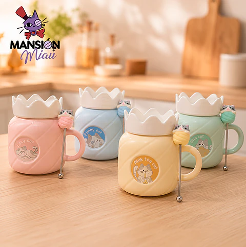 TAZA CON TAPA DE CORONA + REVOLVEDOR 