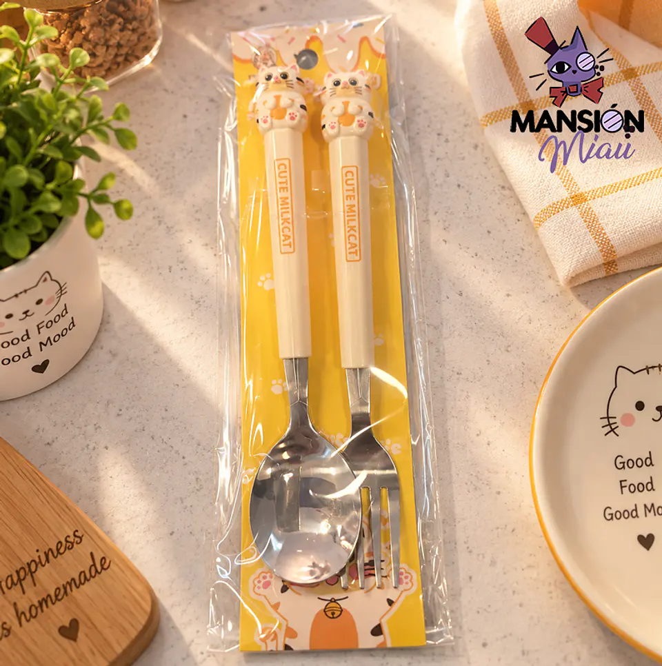 SET DE TENEDOR Y CUCHARA GATITOS CUTE 3