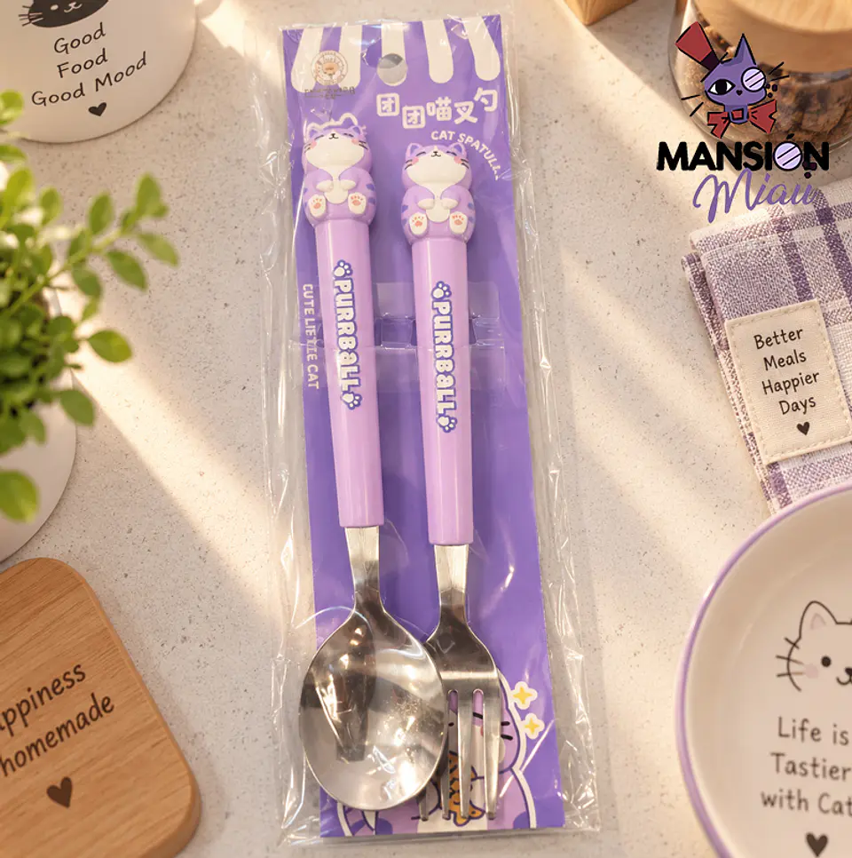 SET DE TENEDOR Y CUCHARA GATITOS CUTE 4