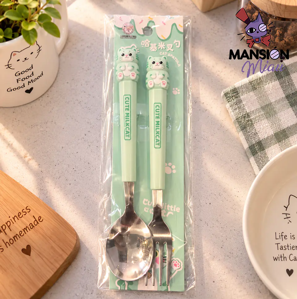 SET DE TENEDOR Y CUCHARA GATITOS CUTE 5