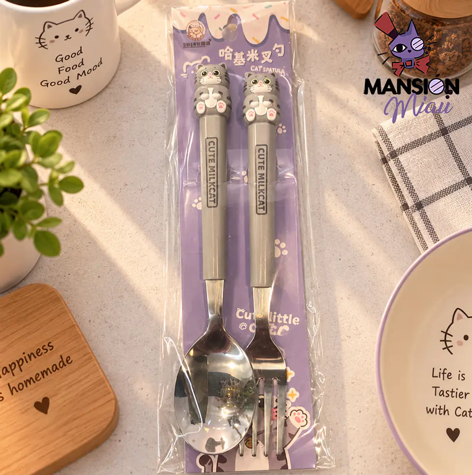 SET DE TENEDOR Y CUCHARA GATITOS CUTE 6