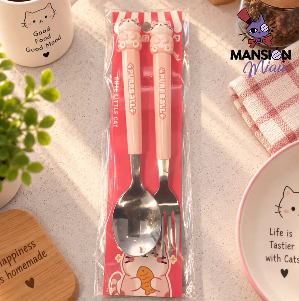 SET DE TENEDOR Y CUCHARA GATITOS CUTE 7