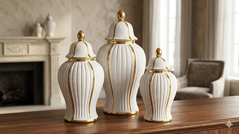 Set de Ánforas "Golden Ribbon" – Lujo en Marmolina 