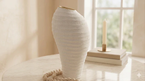 Jarrón "Duna Blanca" – Textura Orgánica y Diseño Escultural