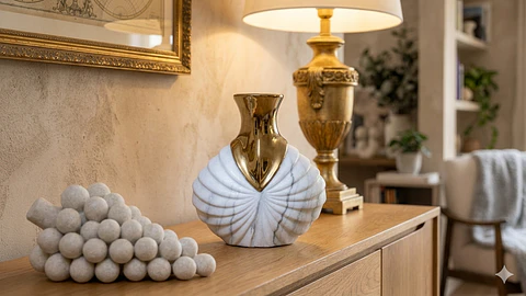 Jarrón "Mármol & Oro" – Sofisticación en Relieve