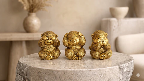 Set de Esculturas "Sabiduría Dorada" – Los Tres Monos Sabios