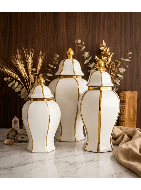 Set de Ánforas "Golden Ribbon" – Lujo en Marmolina 