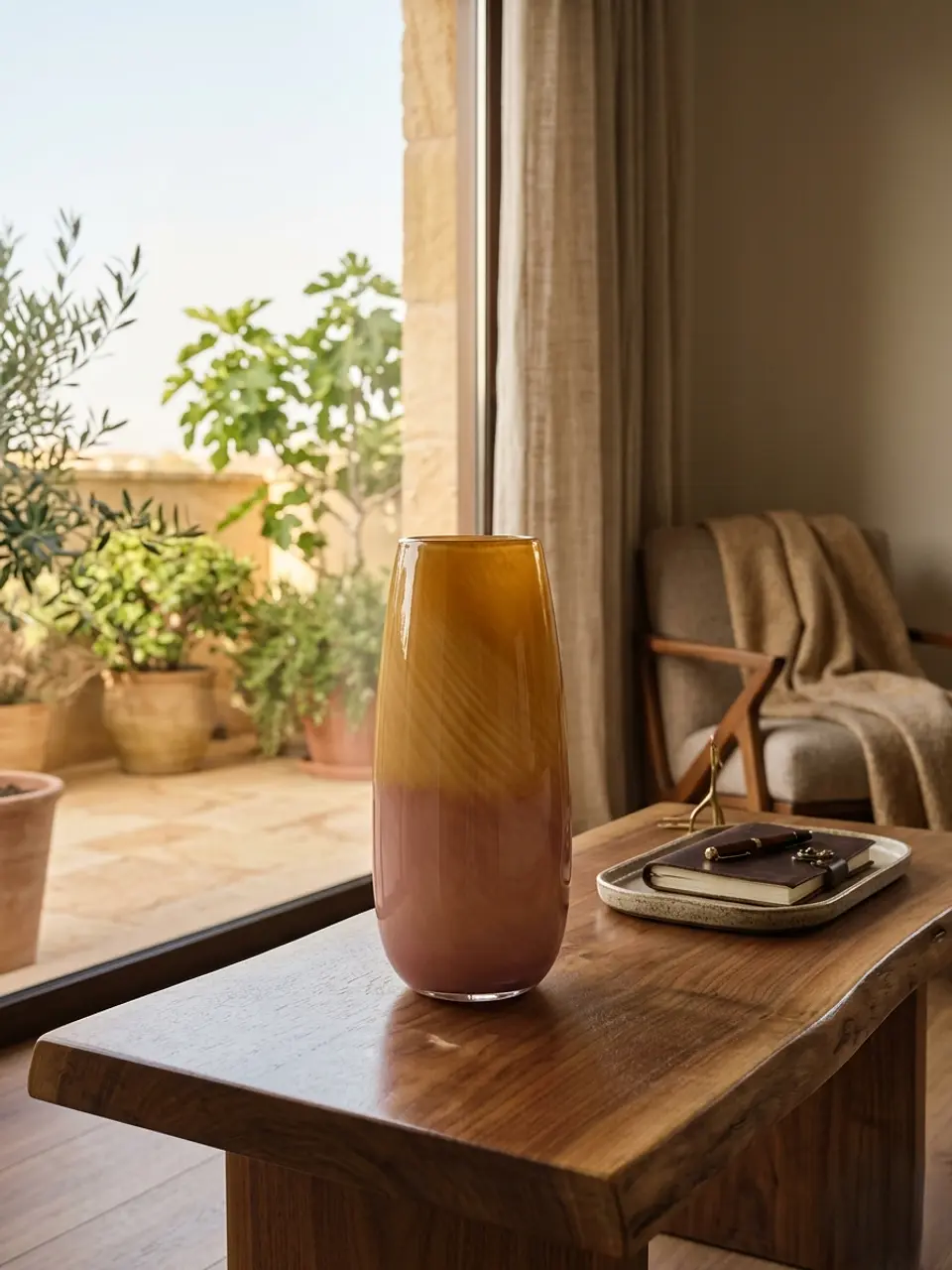 Florero de Vidrio Ámbar y Rosa Mantra – Elegancia en Degradé 2