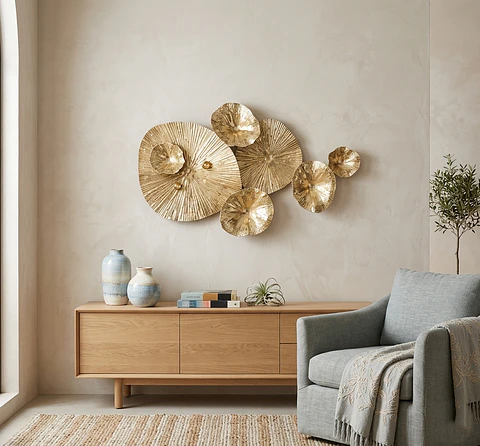 Aplique Mural "Golden Reef" – Textura Marina y Destellos Radiales