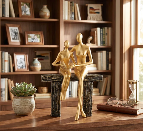 "Lectura en Familia" – Figuras Doradas sobre Banco