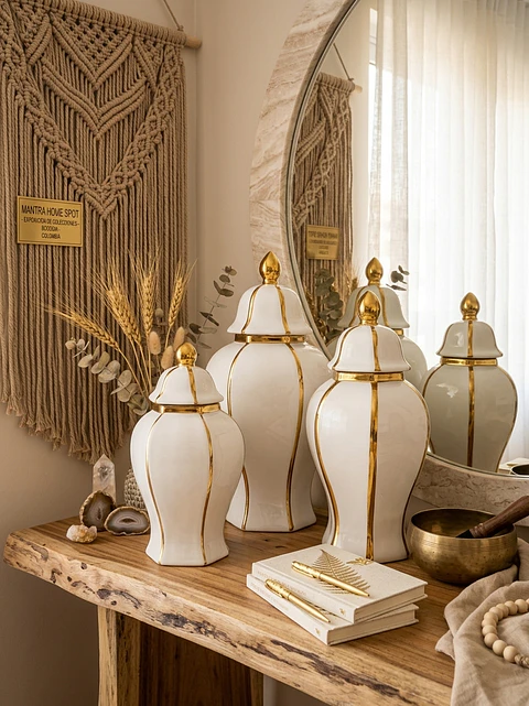 Set de Ánforas "Golden Ribbon" – Lujo en Marmolina 