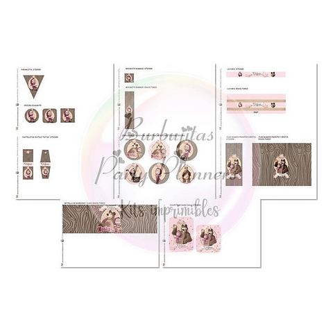 Kit Imprimible Candy Bar Masha Y El Oso Shabby 100% Editable