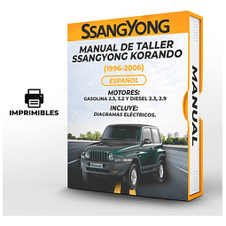 Manual de Taller Ssangyong Korando (1996, 1997, 1998, 1999, 2000, 2001, 2002, 2003, 2004, 2005, 2006)GASOLINA 2.3, 3.2 Y DIESEL 2.3, 2.9 Español