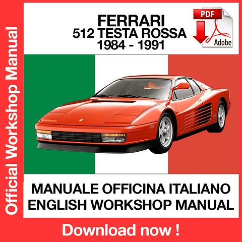 MANUALE OFFICINA FERRARI 512 TESTA ROSSA (1984-1985-1986-1987-1988-1989-1990-1991) (ITA) (EN) (DE) (FR)