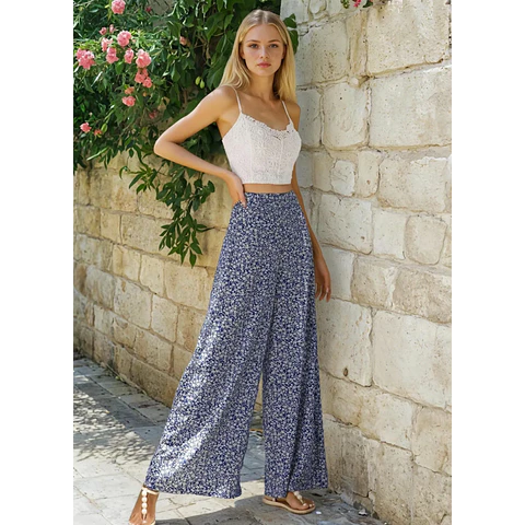 Summer wide leg pants pattern | Sewing pattern for high-waisted wide leg palazzo pants |