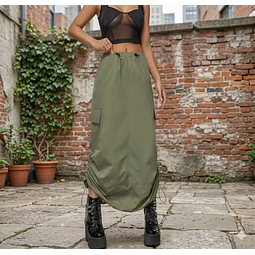 Molde Digital Falda Larga Cargo Con Jareta, Talles S Al Xxl