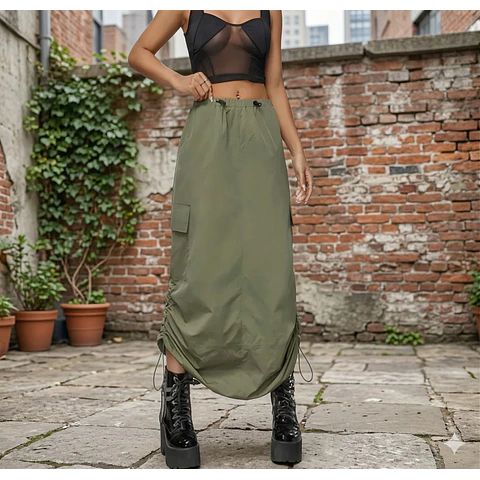 Molde Digital Falda Larga Cargo Con Jareta, Talles S Al Xxl