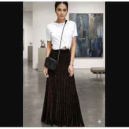 Molde Digital Falda Larga Plisada Con cintura, Talles S Al Xxl