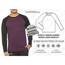 Moldes Patrones Polera Hombre Manga Larga Ranglan S Al 2xl