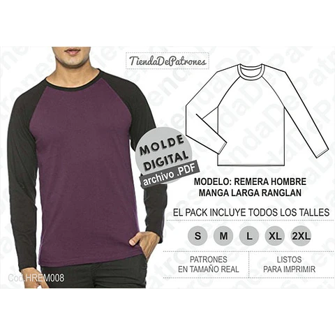 Moldes Patrones Polera Hombre Manga Larga Ranglan S Al 2xl