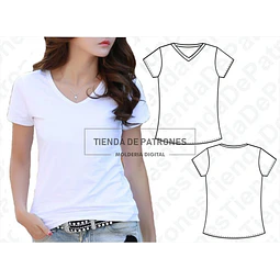 Molde Patron Coreldraw Polera Basica Escote V Mujer Xs A 2xl