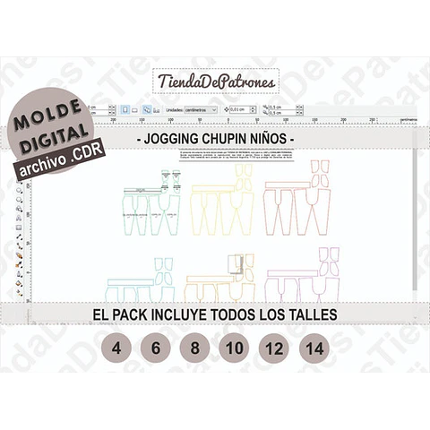 Molde Patron Coreldraw Jogger Chupin Niños Talles 4 Al 14