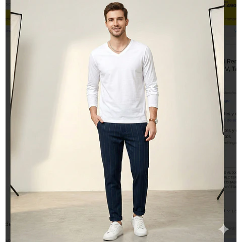 Molde Digital Polera Manga Larga Cuello V, Talles S Al Xxl