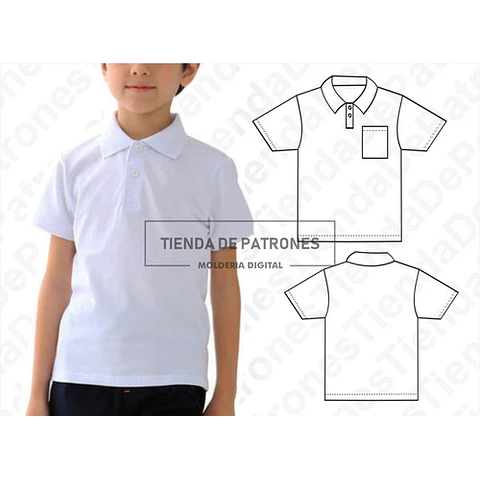 Molde Patron Coreldraw polera Polo Niños Talles Del 10 Al 16