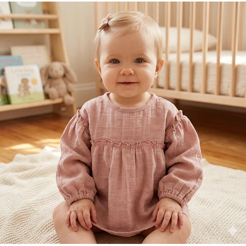 Molde Digital Polera Beba Manga Larga C / frunce talles 1 Al 5