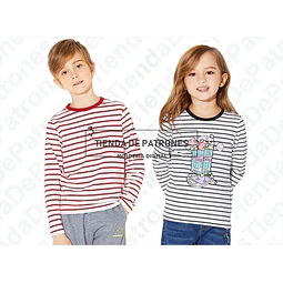 Molde Patron Coreldraw Remera Niños Manga Larga Del 4 Al 14