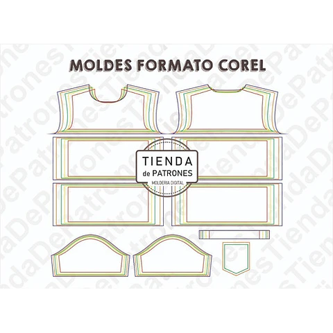 Molde Patrón Coreldraw Remera Recortes Hombre Del S Al 2xl