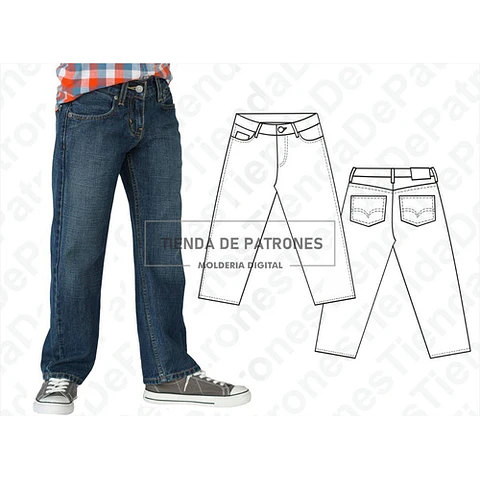 Molde Patron Coreldraw Jean Clásico Niños Talles 6 Al 14
