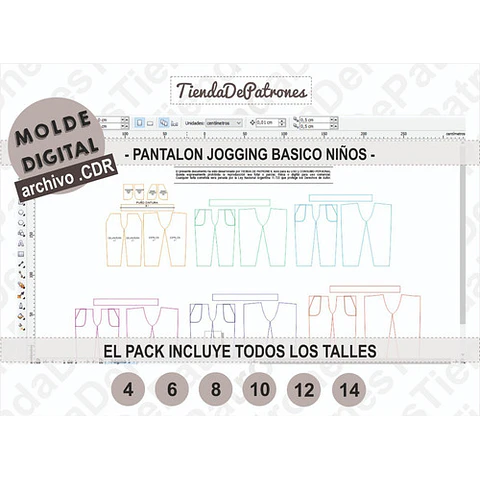 Molde Patron Coreldraw Pantalon Jogging Basico Niños 4 Al 14