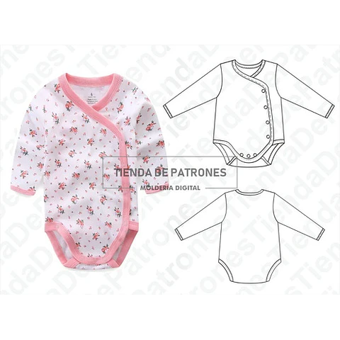Molde Patron Coreldraw Body Bebes Manga Larga T. 1 A 18meses