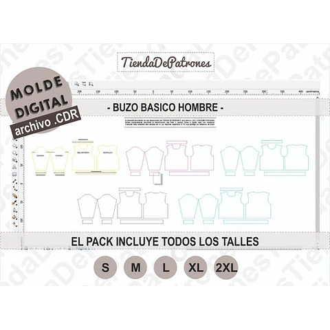 Molde Patrón Coreldraw Buzo Basico Hombre Del S Al 2xl