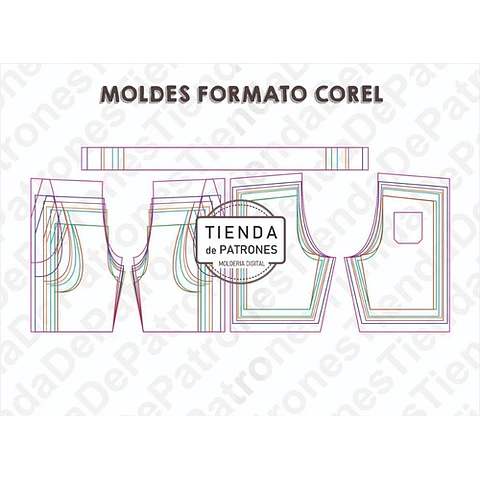 Molde Patron Coreldraw Short Básico Niños Talles Del 2 Al 14