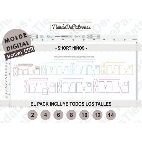 Molde Patron Coreldraw Short Básico Niños Talles Del 2 Al 14