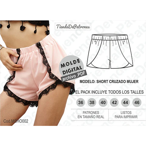 Moldes Patrones Imprimible Short Verano Mujer Talles 36 A 46