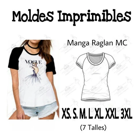 Moldes Patrones Imprimibles Remera Raglan Mc Diy  Xs Al 3xl