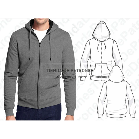 Molde Patrón Coreldraw Campera Canguro Hombre Del Xs Al 2xl