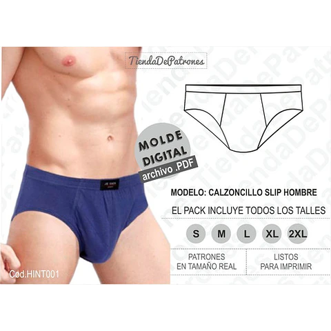 Molde Patron Imprimible Calzoncillo Slip Hombre Del S Al 2xl