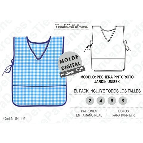 Molde Patron Imprimible Pechera Pintorcito Jardin Del 2 Al 8