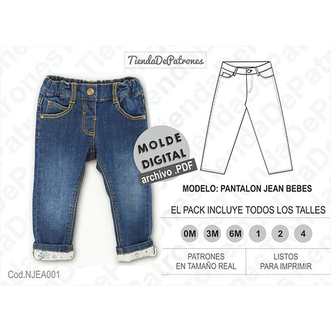 Molde Imprimible Jean Clasico Bebes 6 Talles