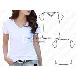 Molde Imprimible Remera Escote V Mujer Talles Del Xs Al 2xl