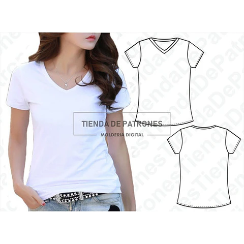 Molde Imprimible Remera Escote V Mujer Talles Del Xs Al 2xl